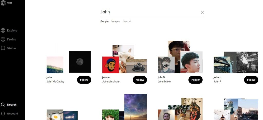 VSCO people search feature