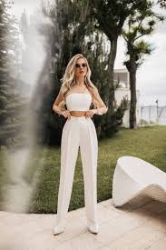 High waisted trousers with crop top women's